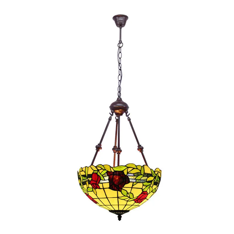 Energiezuinige Kom-plafondkroonluchter Mediterraan glas lood 2 lampen Rood/geel/groen hangende hanglamp