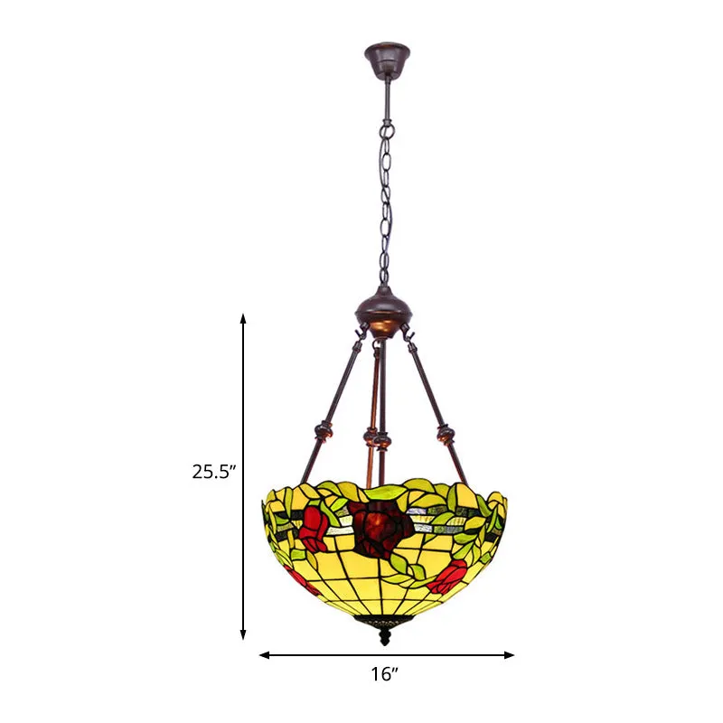 Energiezuinige Kom-plafondkroonluchter Mediterraan glas lood 2 lampen Rood/geel/groen hangende hanglamp