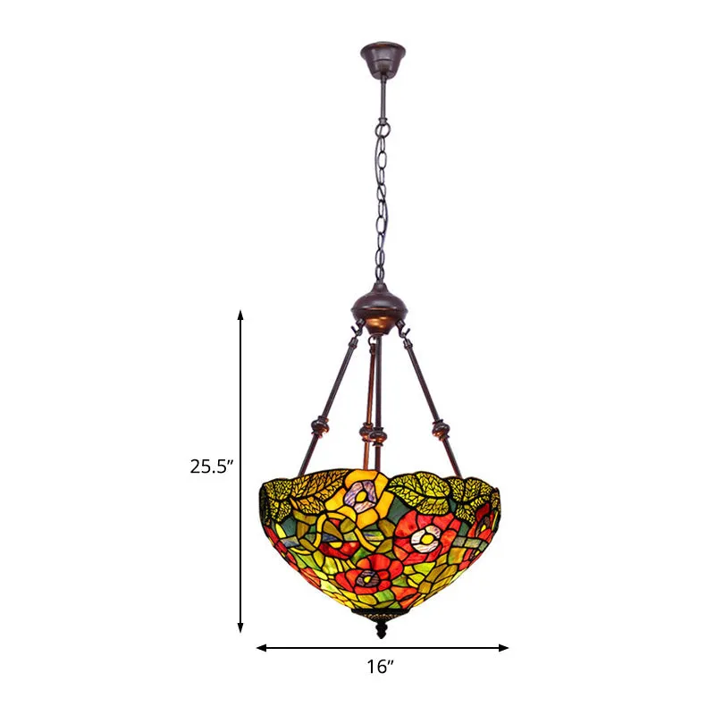 Energiezuinige Kom-plafondkroonluchter Mediterraan glas lood 2 lampen Rood/geel/groen hangende hanglamp