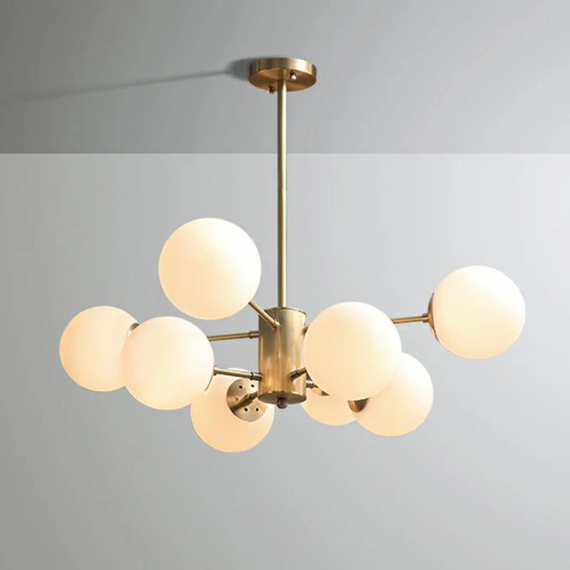 Frosted White Glaswerk Ball Kroonluchter Minimalistische gouden afwerking Hangende plafondlamp voor eetkamer