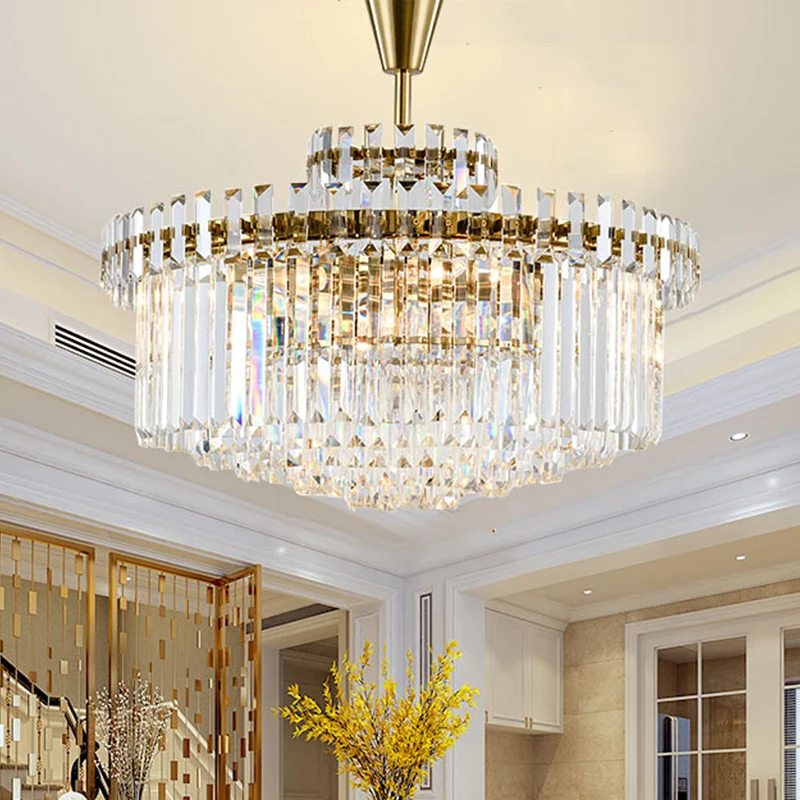 Gelaagde ronde heldere kristallen kroonluchter licht standaard 10/18 hoofden woonkamer hanglamp goud