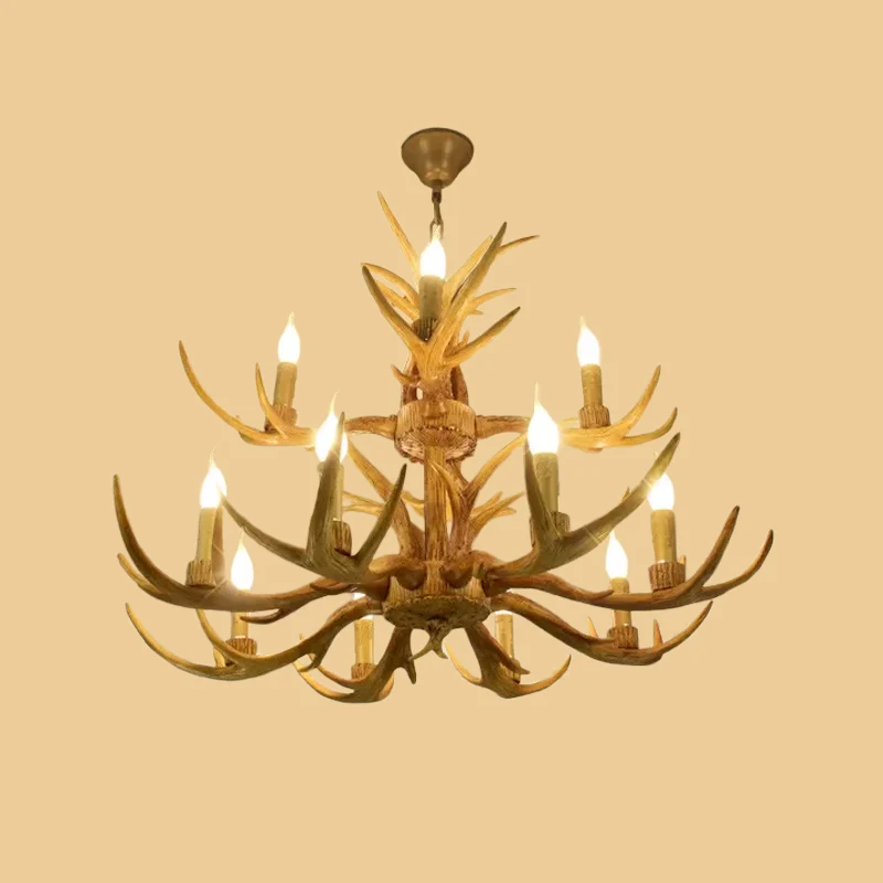 Hangende Pendant 6/8/12 lampen kroonluchter Lodge 1/2-laags gewei hars plafond hanglamp bruin