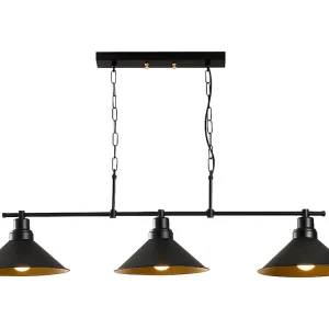 Hangende Pendant Industriële metalen hanglamp SIVANI - 3 kappen - B108 x H55 cm - Zwart - Koop nu