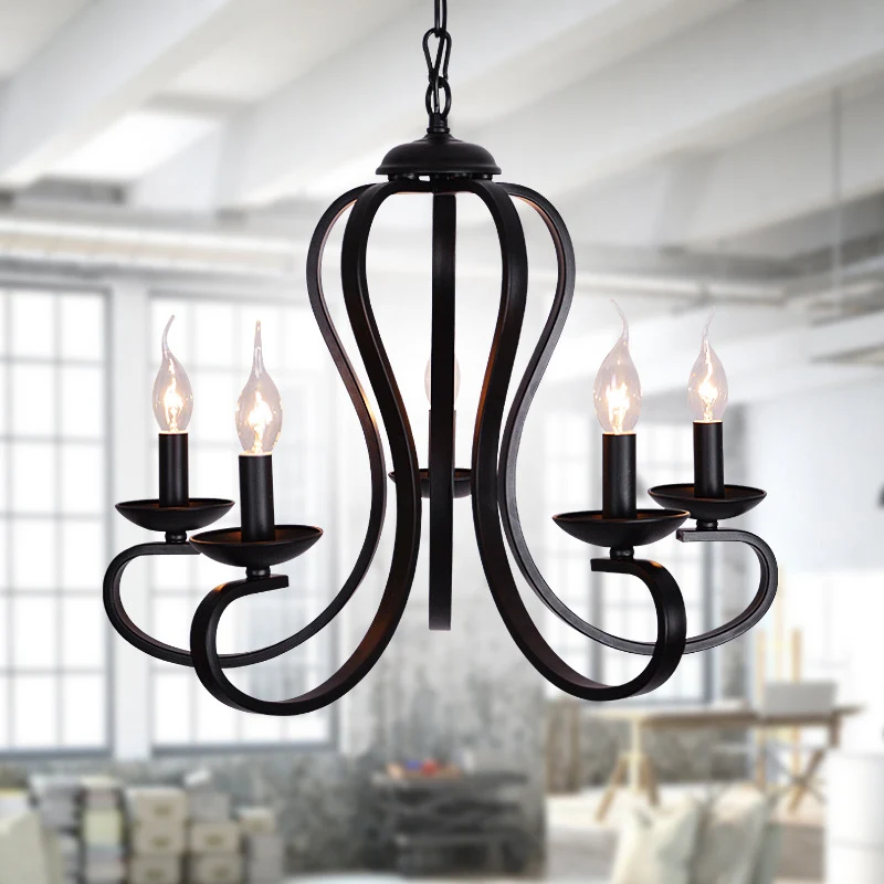 Hanglamp met zwarte zwenkarm, klassieke metalen kroonluchter met 3/5/6 lampen de woonkamer - 60cm Diameter