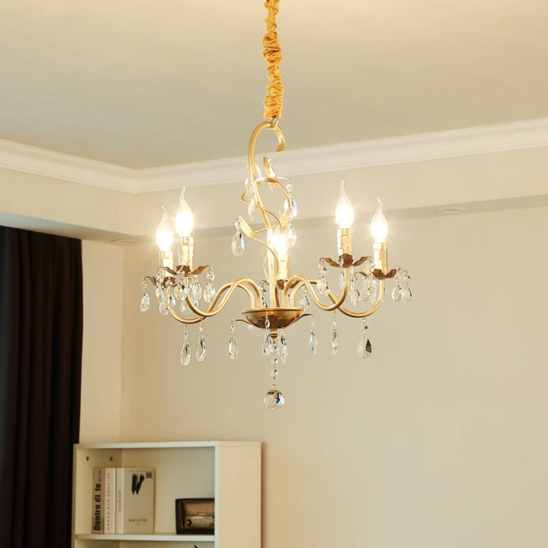 Industriële Stijl 5/8-lichtmetalen kroonluchterlamp moderne gouden afwerking zichtbare hangende kroonluchterlamp met krist...