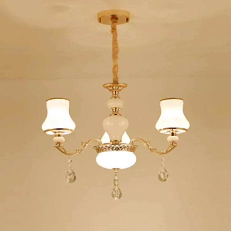 Klassieke Bud-kroonluchter, hanglamp van wit glas met kristallen drapering voor de woonkamer met Inclusief LED