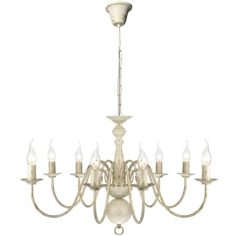 Kroonluchter wit metaal 8 x E14 lampen met 3 Lichtpunten