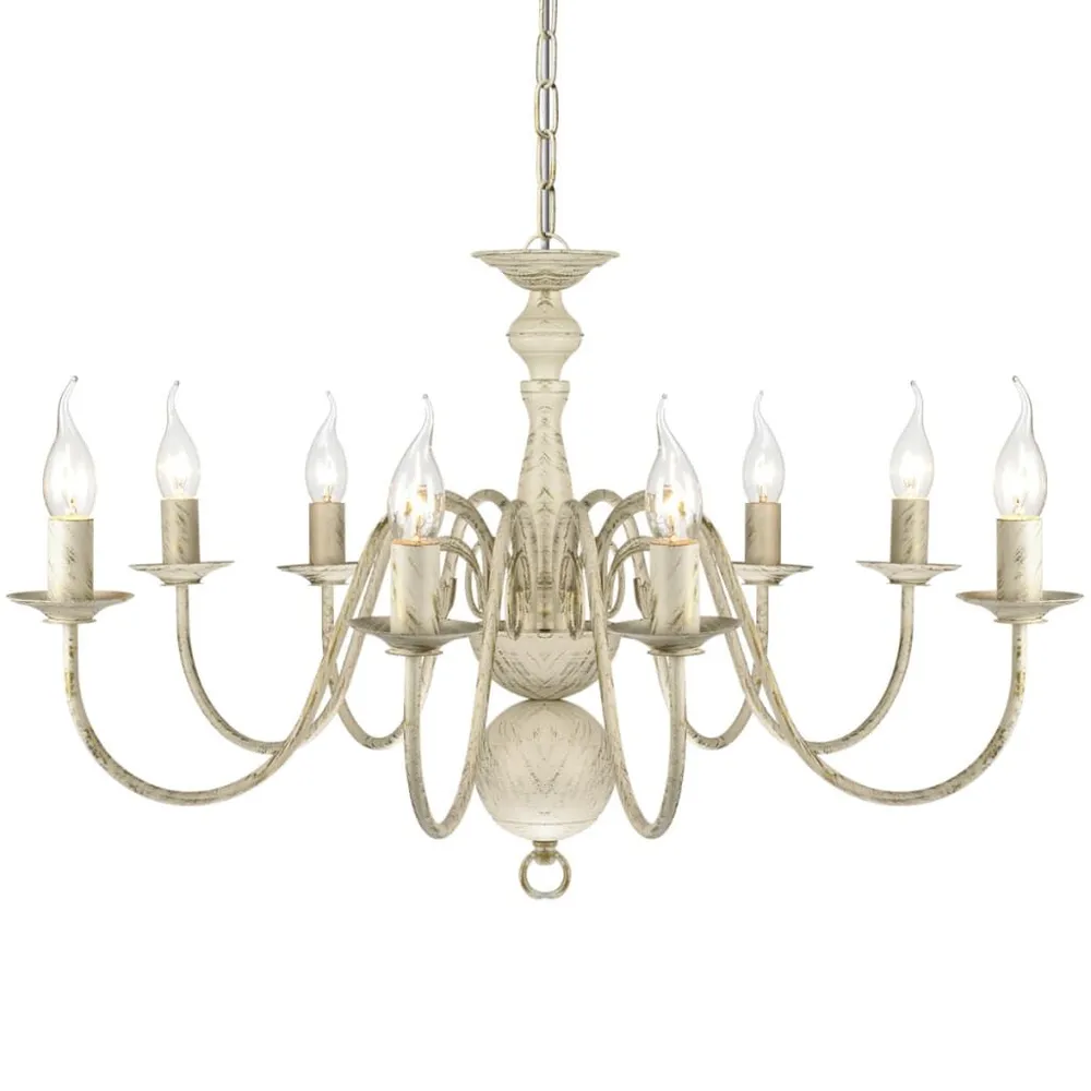 Kroonluchter wit metaal 8 x E14 lampen met 3 Lichtpunten