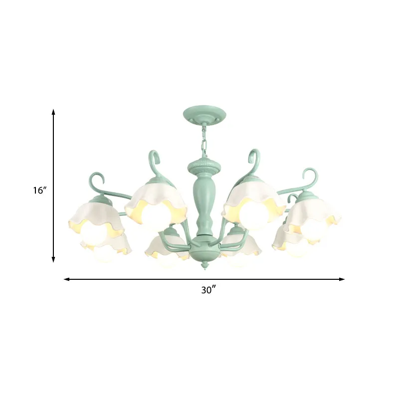 Matglas geschulpte kroonluchter licht ambachtelijk 3/6/8 lampen slaapkamer plafond hanger wit/roze/groen met afstandsbedie...