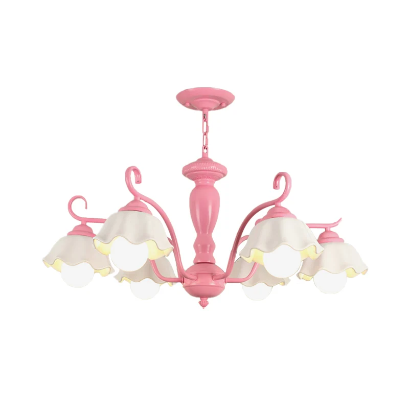 Matglas geschulpte kroonluchter licht ambachtelijk 3/6/8 lampen slaapkamer plafond hanger wit/roze/groen met afstandsbedie...