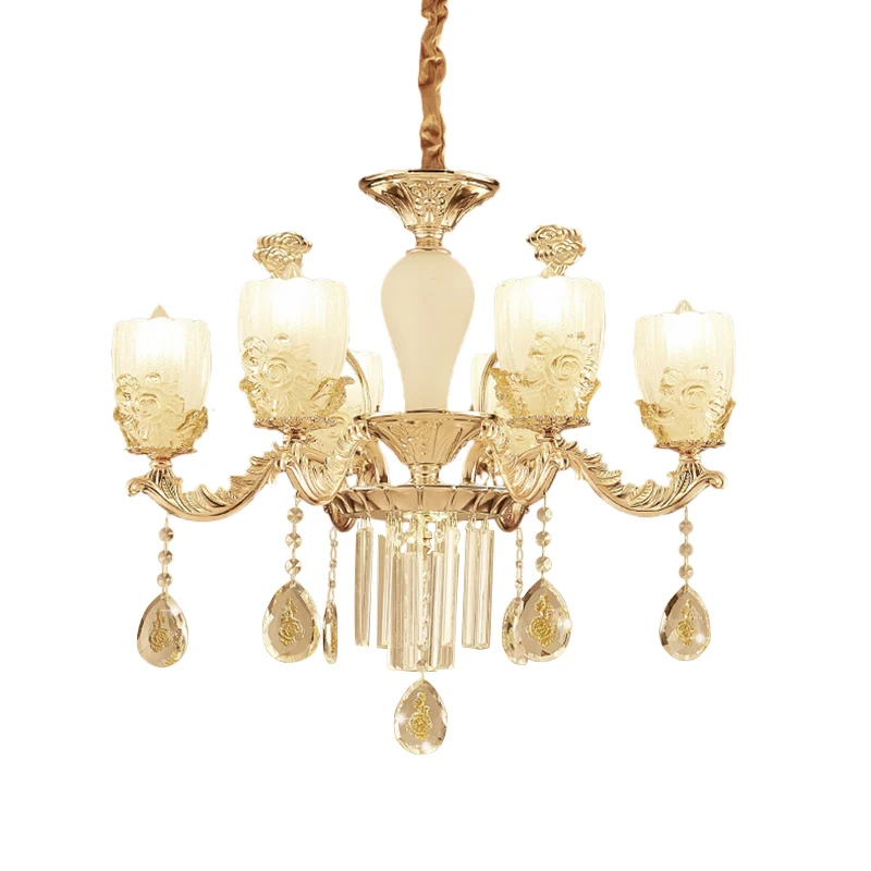 Melkachtig Glass Floral Kroonluchter Mid Century 6/8 Heads Slaapkamer Suspension Lamp goud met kristallen drapering (IP44)