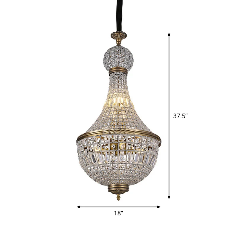 Messing Empire kroonluchter Franse landelijke kristallen slaapkamer plafond hanglamp met 3 Lichtpunten