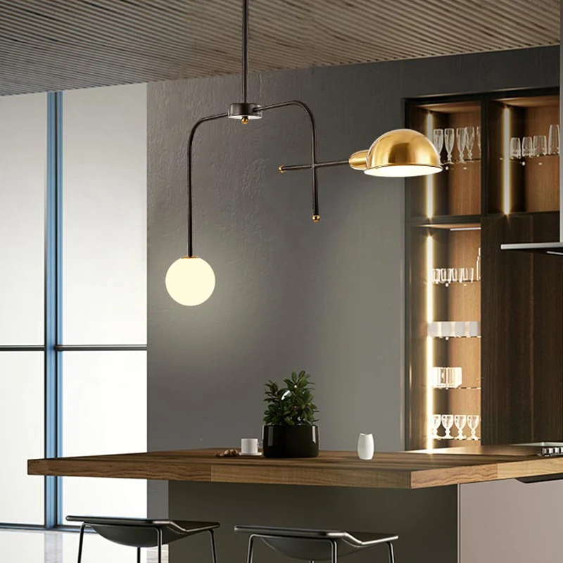 Metalen gewapende hangende kroonluchter moderne 2/4 lampen zwart en goud plafond hanglamp Chroom Afwerking