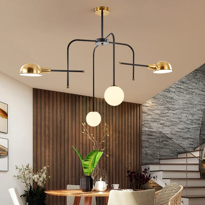 Metalen gewapende hangende kroonluchter moderne 2/4 lampen zwart en goud plafond hanglamp Chroom Afwerking