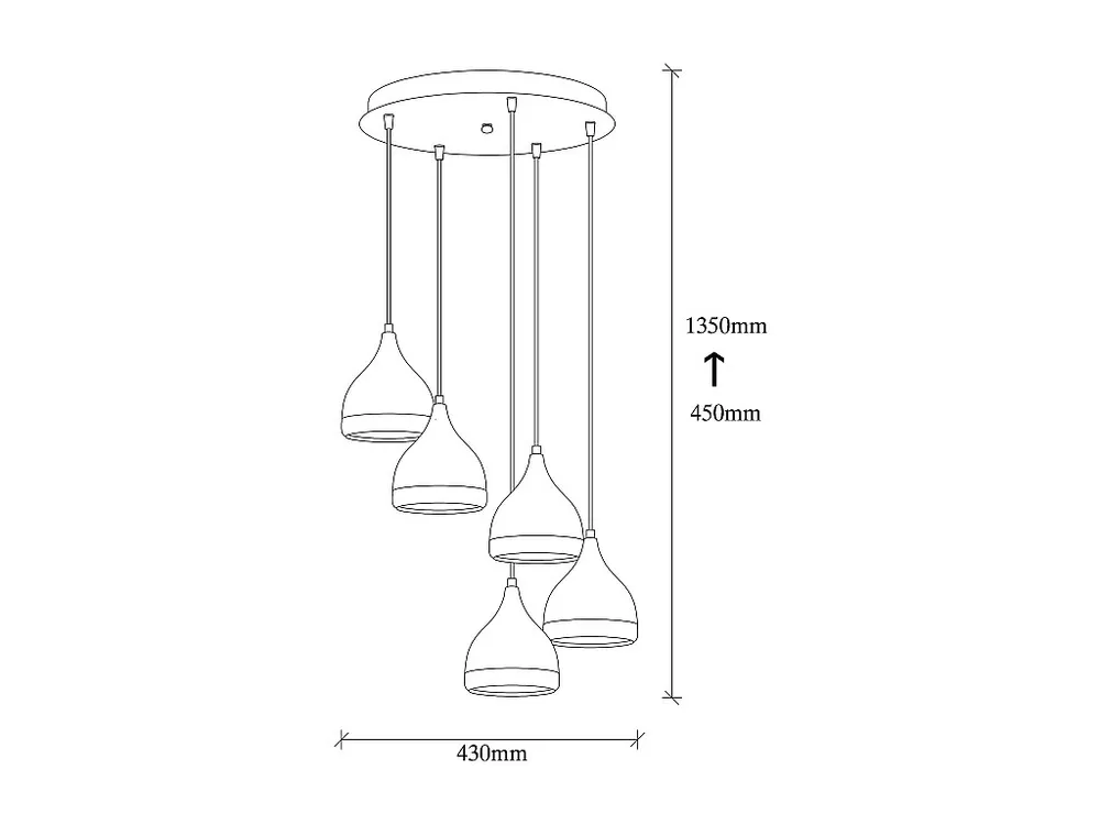 Metalen plafondlamp met regelbare hoogte zwart en koperkleurig - 5 lampenkappen - D43 x H45/135 cm - YILDO. met 3 Lichtpunten