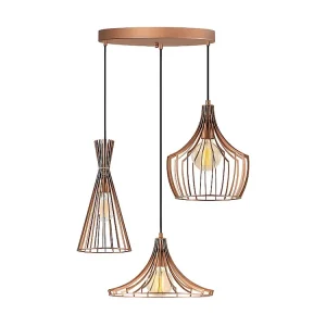 Minimalistisch Design Metalen hanglamp MEZOPOTAMYA - 3 kappen - B55 x H113 cm - Koperkleurig - Koop nu