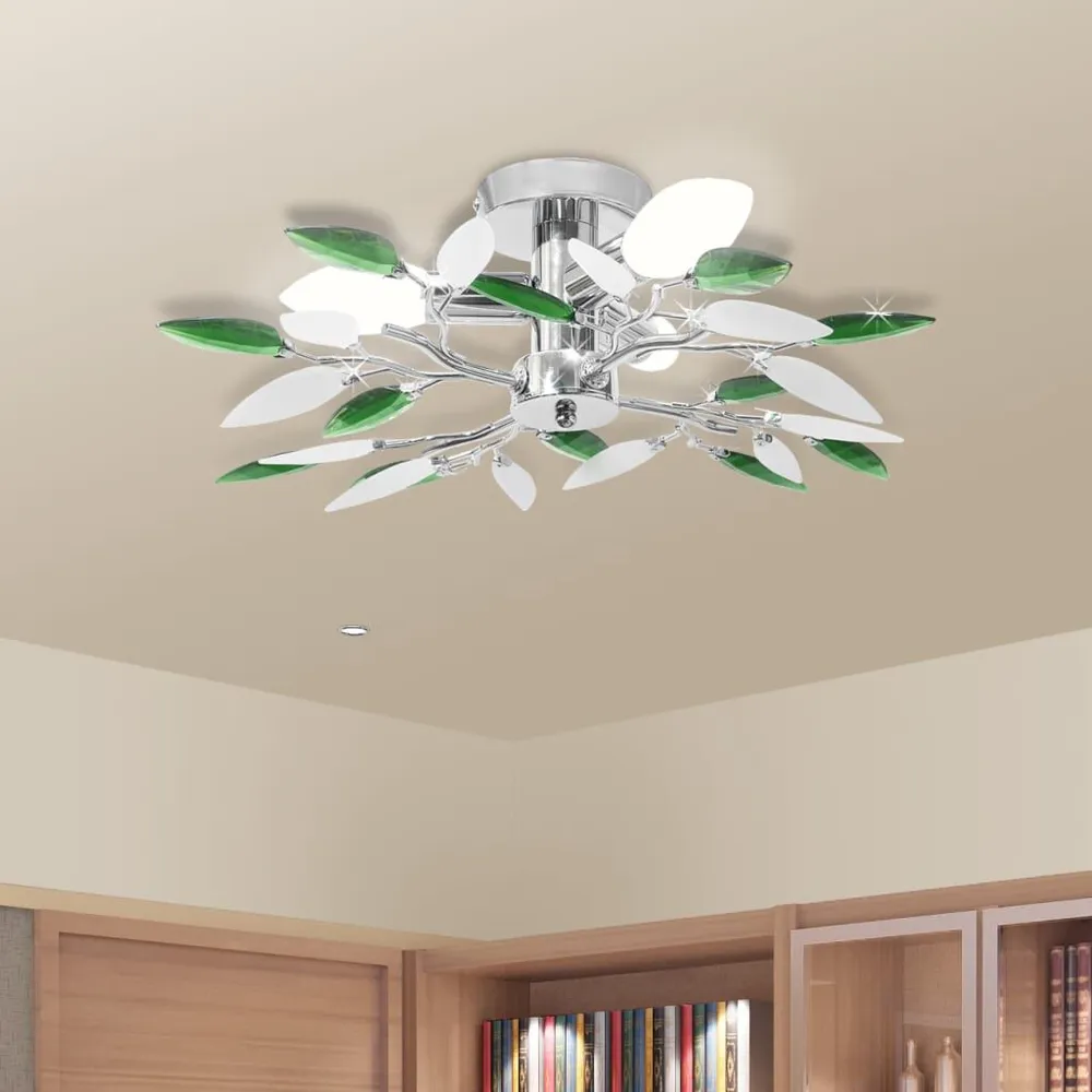Minimalistisch Design Plafondlamp witte en groene acryl kristal bladeren 3xE14