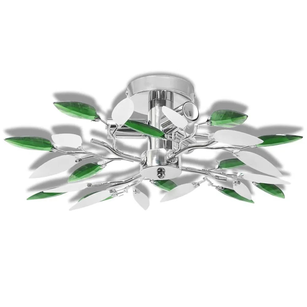 Minimalistisch Design Plafondlamp witte en groene acryl kristal bladeren 3xE14