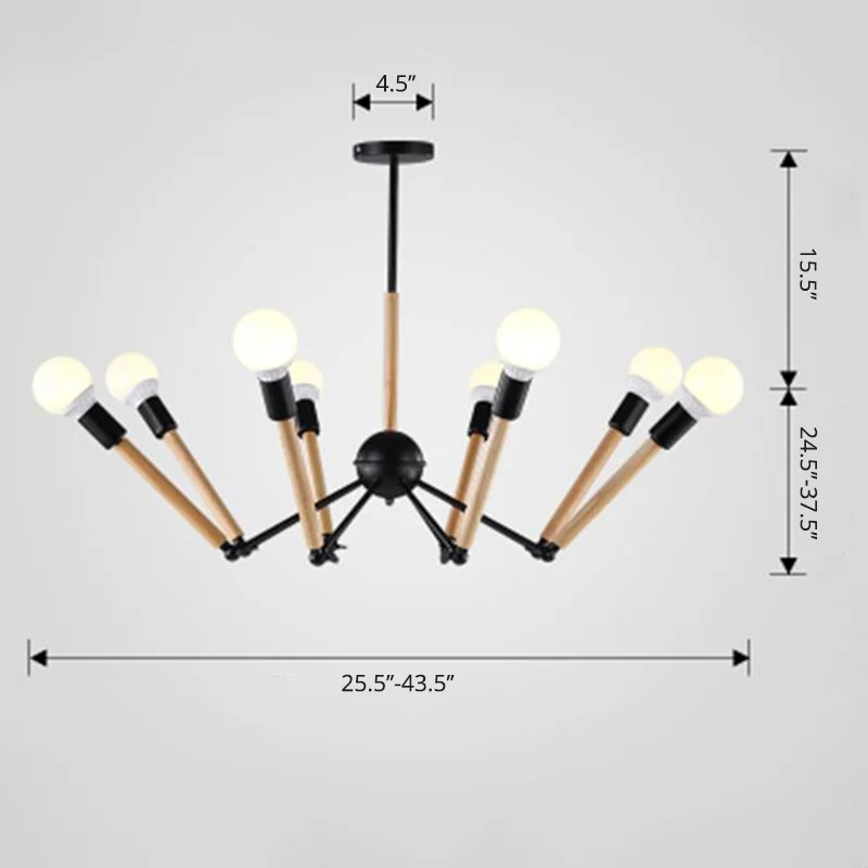 Minimalistisch Design Zwart en hout Spider kroonluchter Loft-stijl metalen woonkamer plafond hanglamp