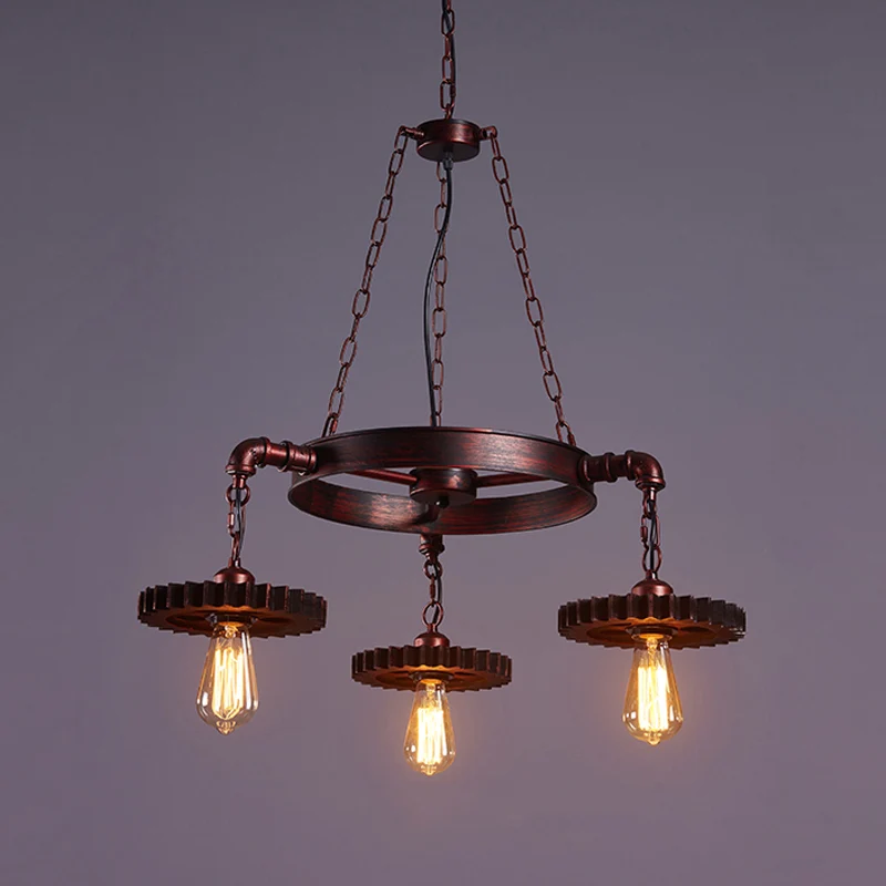Moderne Plafond 3/5/7 Heads Blootgestelde Lamp Kroonluchter Zacht met Gear Deco Boerderijstijl Roest Metallic Plafondlamp...