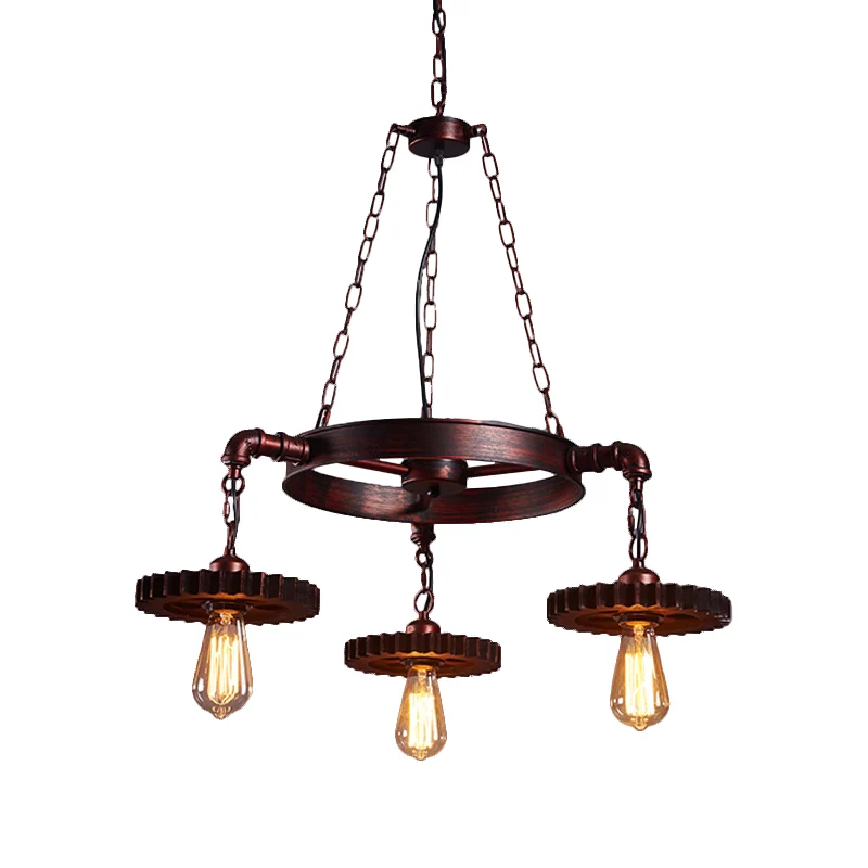 Moderne Plafond 3/5/7 Heads Blootgestelde Lamp Kroonluchter Zacht met Gear Deco Boerderijstijl Roest Metallic Plafondlamp...