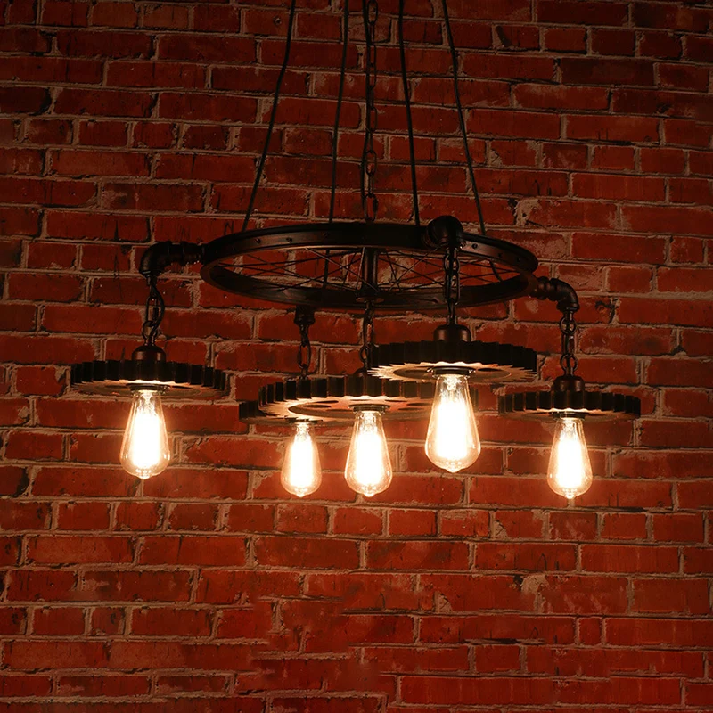 Moderne Plafond 3/5/7 Heads Blootgestelde Lamp Kroonluchter Zacht met Gear Deco Boerderijstijl Roest Metallic Plafondlamp...