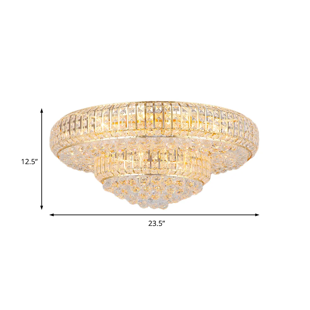 Moderne Plafond Goudkleurige ronde inbouwplafondlamp Moderne stijl Heldere kristallen inbouwkroonluchter voor woonkamer