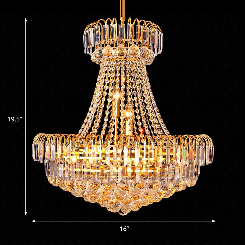 Mushroom Empire kroonluchter strak kristal 8 lichts gouden hanglamp voor slaapkamer, 16"/23,5" breed met Dimbare LED