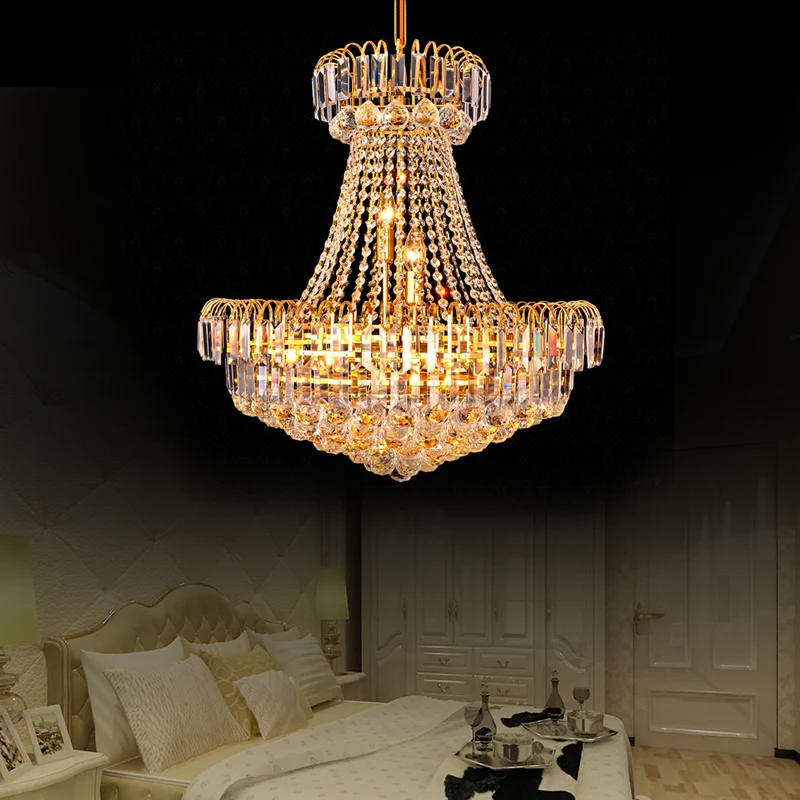 Mushroom Empire kroonluchter strak kristal 8 lichts gouden hanglamp voor slaapkamer, 16"/23,5" breed met Dimbare LED