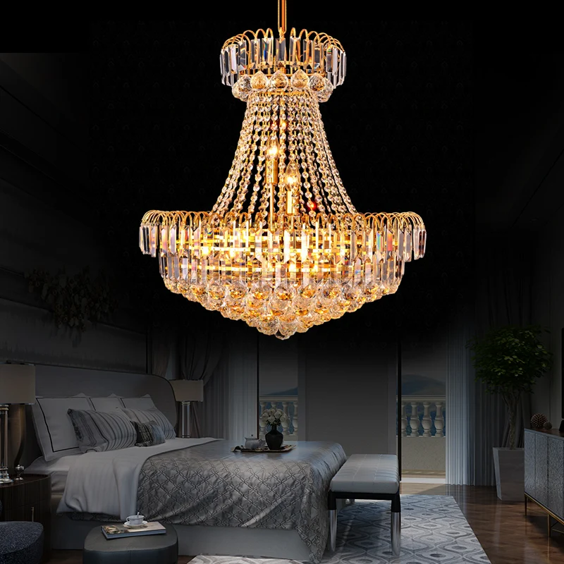 Mushroom Empire kroonluchter strak kristal 8 lichts gouden hanglamp voor slaapkamer, 16"/23,5" breed met Dimbare LED