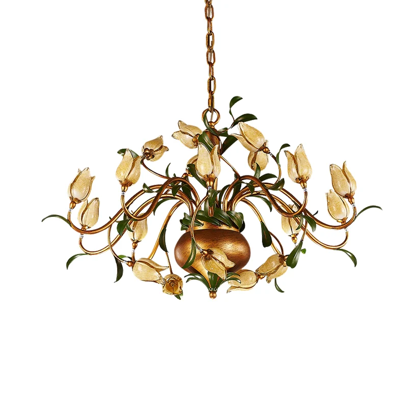 Pastorale Tulp Kroonluchter Verlichtingsarmatuur 12/20/30 Lampen Metalen LED Hangende Plafondlamp Messing voor Woonkamer -...