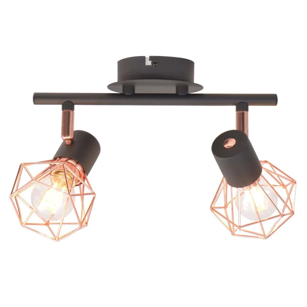 Plafondlamp met 2 spotlights E14 zwart en koper voor Woonkamer