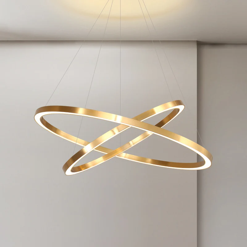 Postmoderne LED-hanglamp, gepolijst messing, 2/3/4 gelaagde ronde kroonluchter met acrylkap voor Woonkamer