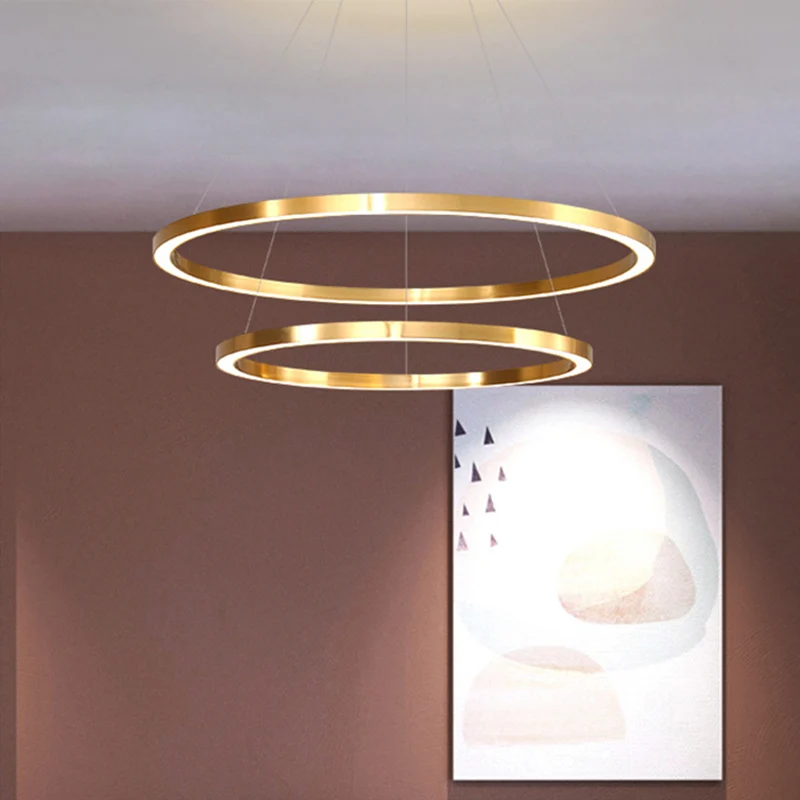 Postmoderne LED-hanglamp, gepolijst messing, 2/3/4 gelaagde ronde kroonluchter met acrylkap voor Woonkamer