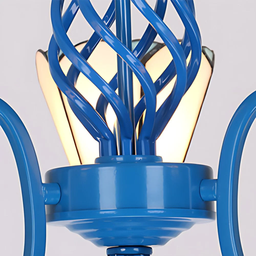 Premium LED Country Cone Kroonluchter Glas--lood 3-lichts plafondarmatuur met kristal blauwe afwerking voor woonkamer