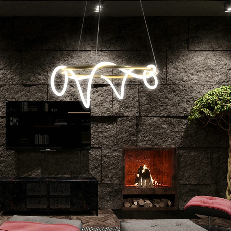 Premium LED Flexibele buiskroonluchter Eenvoud Acryl gouden LED-plafondhanger voor woonkamer