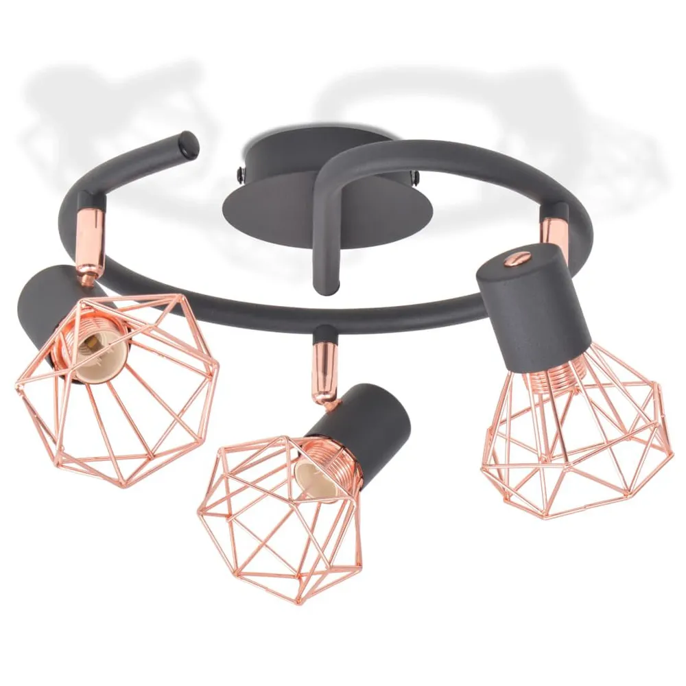 Premium LED Plafondlamp met 3 spotlights E14 zwart en koperkleurig