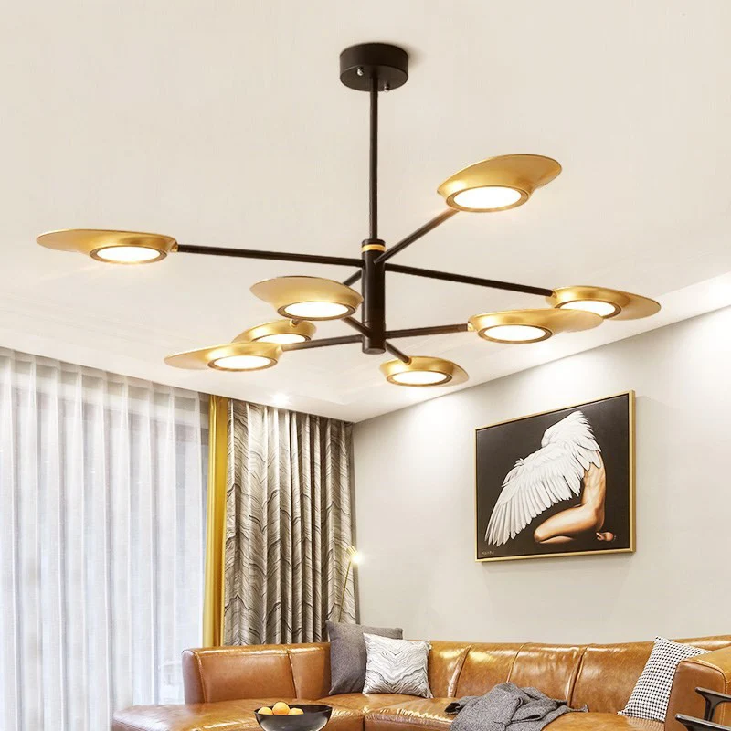 Stralende Burst Kroonluchter Hanglamp Postmoderne Stijl Metallic Woonkamer LED Hanglamp met Lange Kabel