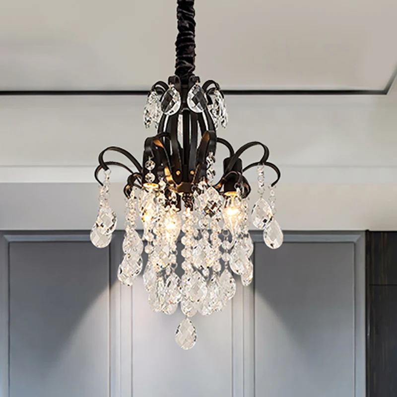 Teardrop kristallen kroonluchter licht oud 3/7 lichts zwart plafond hangend armatuur met gebogen armen