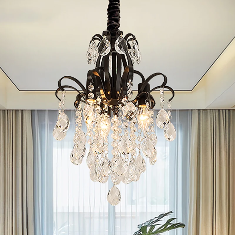 Teardrop kristallen kroonluchter licht oud 3/7 lichts zwart plafond hangend armatuur met gebogen armen
