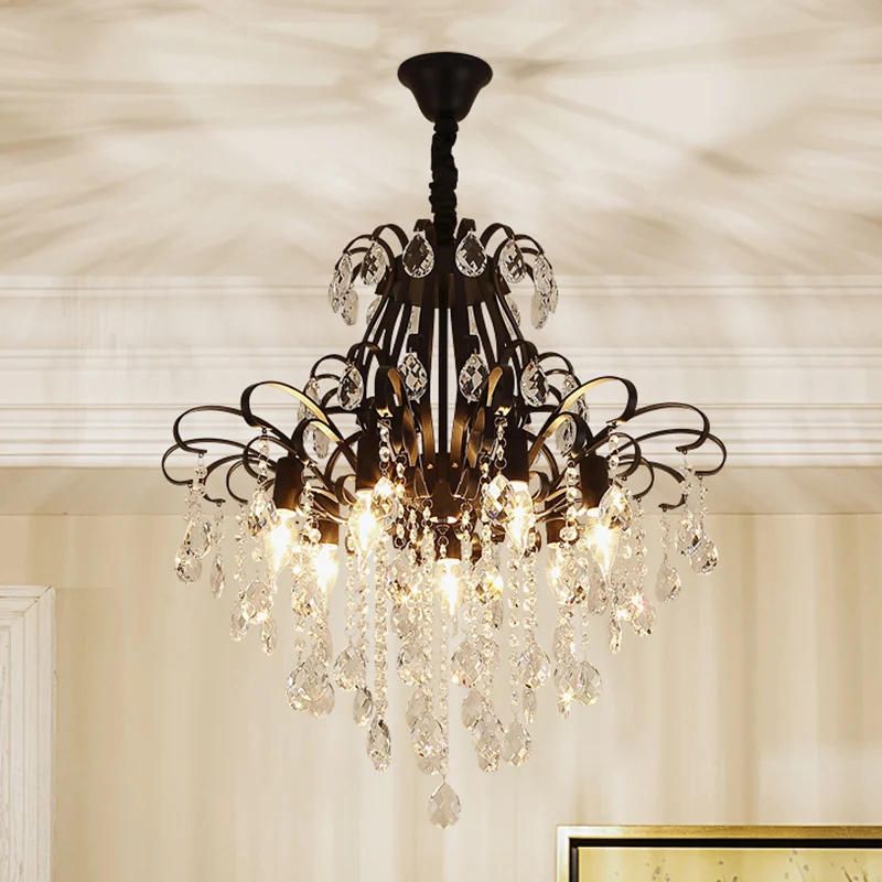 Teardrop kristallen kroonluchter licht oud 3/7 lichts zwart plafond hangend armatuur met gebogen armen