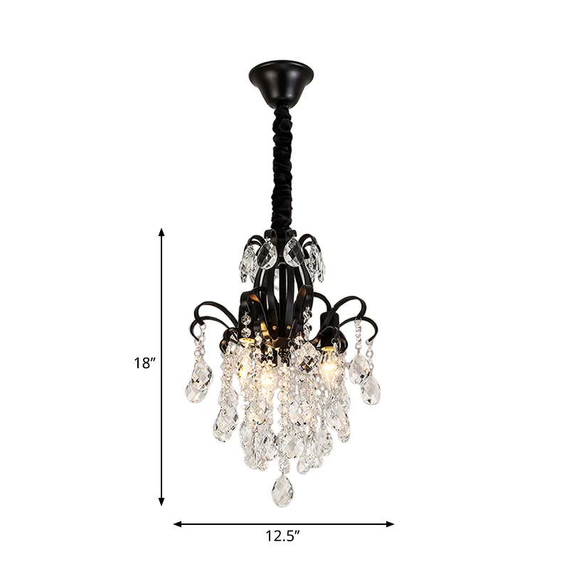 Teardrop kristallen kroonluchter licht oud 3/7 lichts zwart plafond hangend armatuur met gebogen armen