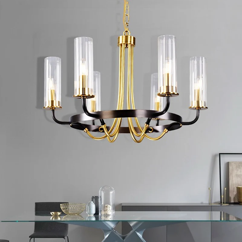 Track Verlichting Fel glazen buisvormige plafondkroonluchter koloniale stijl 6/8 hoofden slaapkamer hangende verlichtingsa...