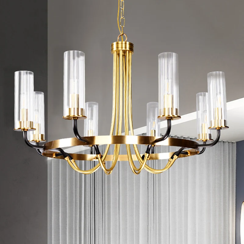 Track Verlichting Fel glazen buisvormige plafondkroonluchter koloniale stijl 6/8 hoofden slaapkamer hangende verlichtingsa...