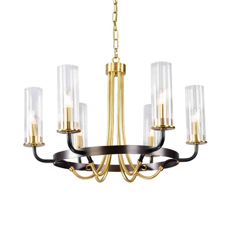 Track Verlichting Fel glazen buisvormige plafondkroonluchter koloniale stijl 6/8 hoofden slaapkamer hangende verlichtingsa...