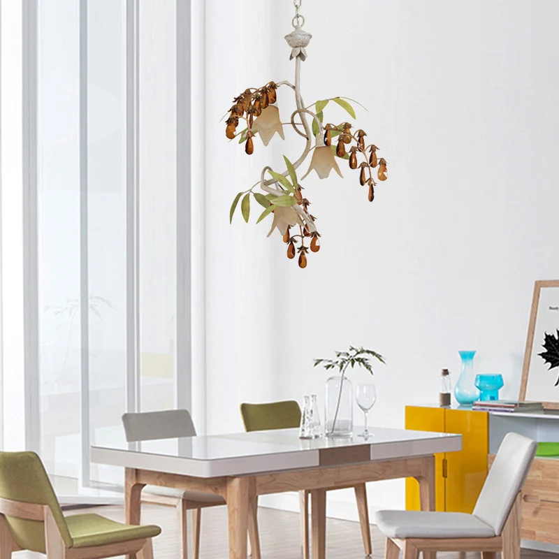 Vlakke Inbouw Bloemvorm witte glazen kroonluchter helder rustiek 3-lichts eetkamer hanglamp met zwart/witte arm