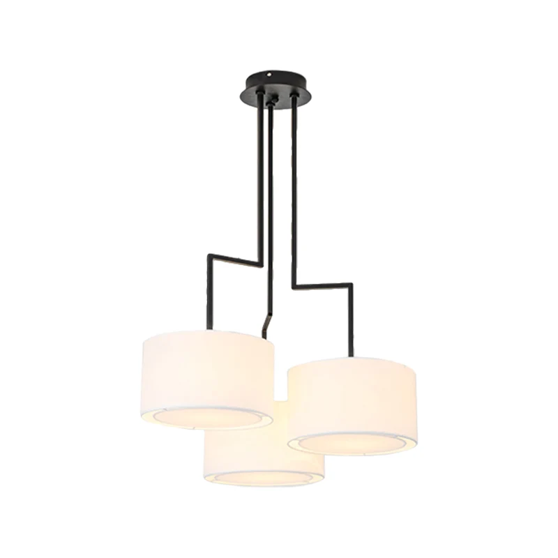 Vlakke Inbouw Witte Drum Kroonluchter Lichtpunt Moderne 3 Hoofden 23 "/27.5" Brede Stoffen Hanglamp Armatuur