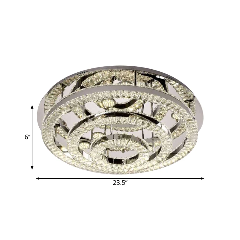 Layered Ring Crystal Block Ceiling Lamp Contemporary LED Verchroomd Semi Flush Mount Warm/White Light - 4200K Chrome