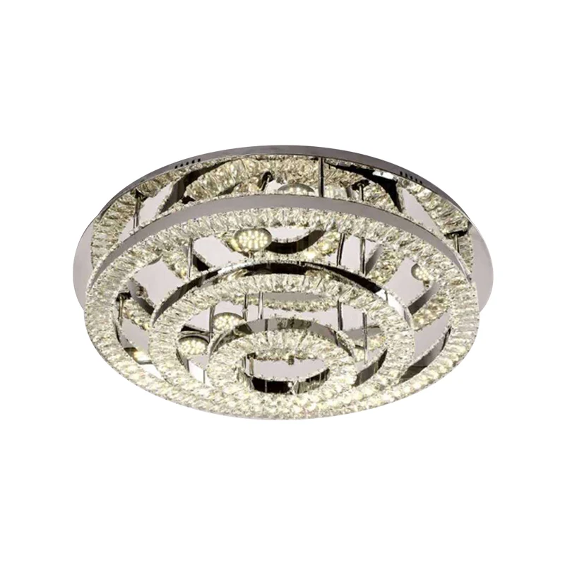 Layered Ring Crystal Block Ceiling Lamp Contemporary LED Verchroomd Semi Flush Mount Warm/White Light - 4200K Chrome