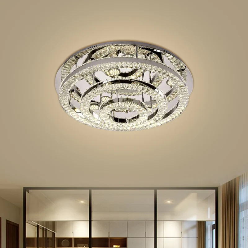 Layered Ring Crystal Block Ceiling Lamp Contemporary LED Verchroomd Semi Flush Mount Warm/White Light - 4200K Chrome